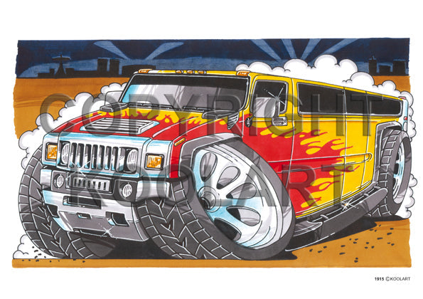 Hummer Stretch Limo Yellow/Flames (SKU1915)